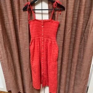 Aerie midi dress, working buttons, salmon pink, size small. 98% cotton.